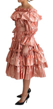 Pink Ruffled Dress Silk Cotton Gown Dress Dolce & Gabbana