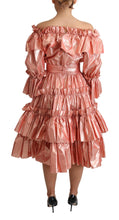 Pink Ruffled Dress Silk Cotton Gown Dress Dolce & Gabbana