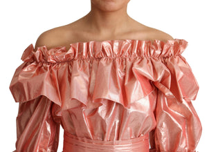 Pink Ruffled Dress Silk Cotton Gown Dress Dolce & Gabbana