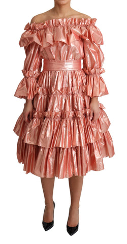 Pink Ruffled Dress Silk Cotton Gown Dress Dolce & Gabbana