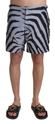 Gray Zebra Print Beachwear Shorts Dolce & Gabbana