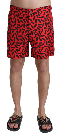Red Patterned Beachwear Shorts Swimwear Dolce & Gabbana