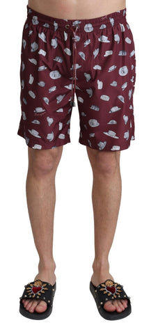 Maroon Hats Print Beachwear Shorts Swimwear Dolce & Gabbana