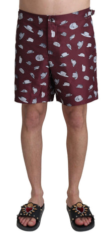 Maroon Hats Print Beachwear Shorts Swimwear Dolce & Gabbana