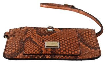 Brown Leather Coin Purse Wristlet Mirror AGNESE Wallet Dolce & Gabbana