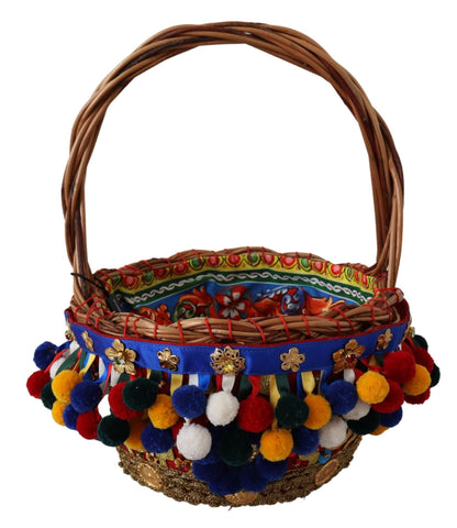Multicolor Cotton Embellished Agnese Basket Tote Bag Dolce & Gabbana