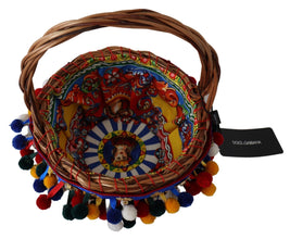 Multicolor Cotton Embellished Agnese Basket Tote Bag Dolce & Gabbana