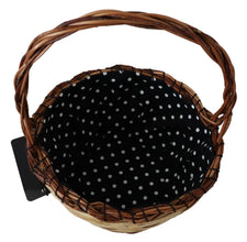 Beige Wood Wicker Rattan Basket Tote Bag Dolce & Gabbana