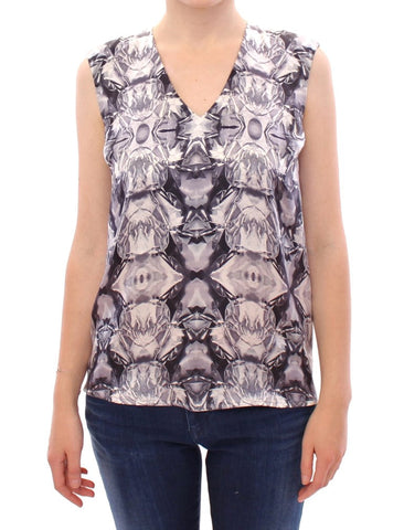 Gray Blue Silk Sleeveless Top Shirt Blouse Arzu Kaprol