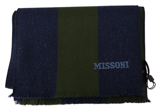 Green Striped Wool Unisex Neck Wrap Shawl Blue Missoni