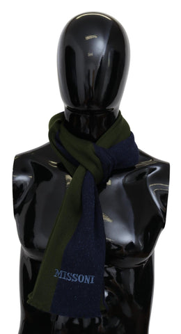 Green Striped Wool Unisex Neck Wrap Shawl Blue Missoni