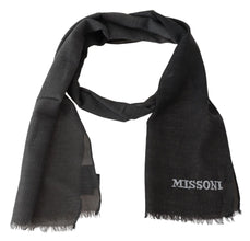 Gray Wool Unisex Neck Wrap Shawl Fringes Logo Scarf Missoni
