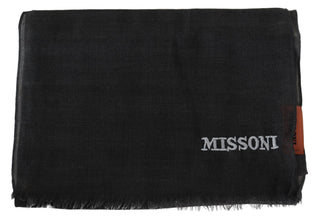 Gray Wool Unisex Neck Wrap Shawl Fringes Logo Scarf Missoni