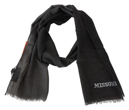 Black Wool Unisex Neck Wrap Shawl Fringes Logo Scarf Missoni