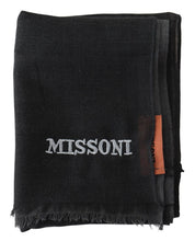 Black Wool Unisex Neck Wrap Shawl Fringes Logo Scarf Missoni