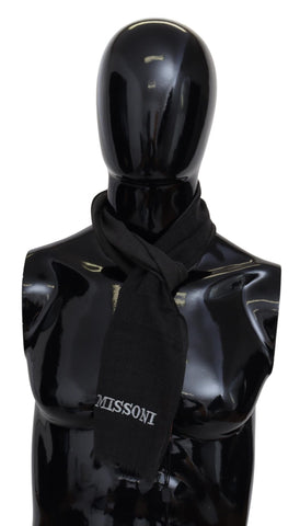 Black Wool Unisex Neck Wrap Shawl Fringes Logo Scarf Missoni