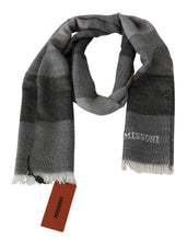 Gray Striped Wool Unisex Neck Wrap Fringes Scarf Missoni