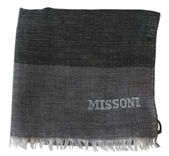 Gray Striped Wool Unisex Neck Wrap Fringes Scarf Missoni