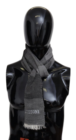 Gray Striped Wool Unisex Neck Wrap Fringes Scarf Missoni