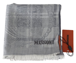 Gray Floral Wool Unisex Neck Wrap Fringes Scarf Missoni