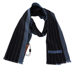 Black Blue Striped Wool Unisex Wrap scarf Missoni