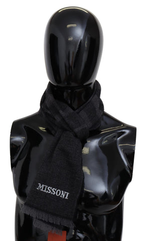 Black Striped Wool Unisex Neck Wrap Scarf Missoni