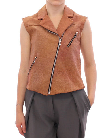 Brown Leather Jacket Vest La Maison du Couturier