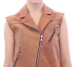 Brown Leather Jacket Vest La Maison du Couturier