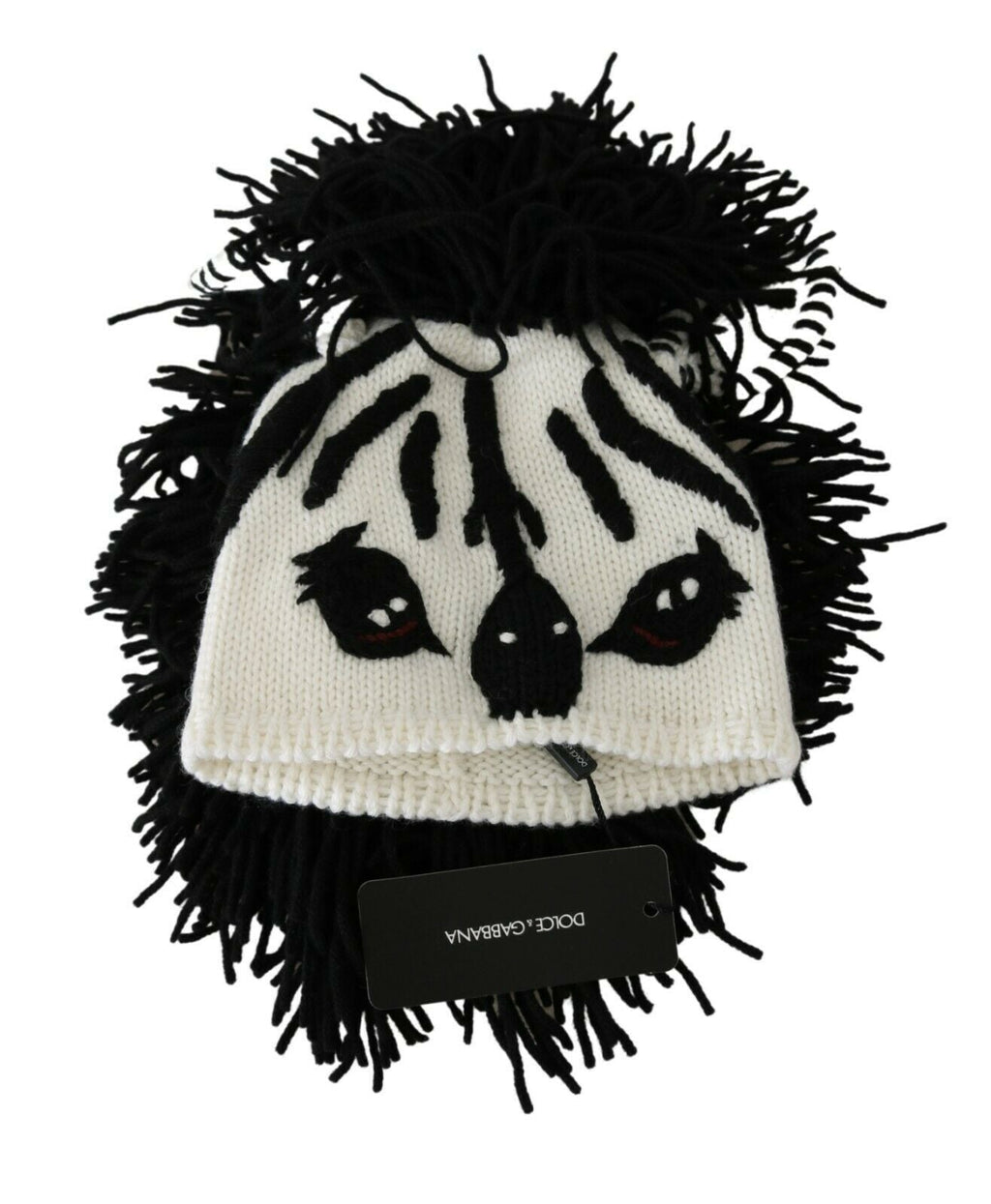 Black White Knitted Cashmere Animal Design Hat Dolce & Gabbana