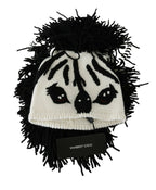 Black White Knitted Cashmere Animal Design Hat Dolce & Gabbana