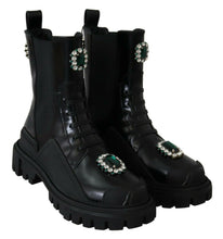 Black Leather Crystal Combat Boots Dolce & Gabbana