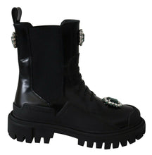 Black Leather Crystal Combat Boots Dolce & Gabbana