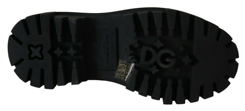 Black Leather Crystal Combat Boots Dolce & Gabbana