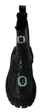 Black Leather Crystal Combat Boots Dolce & Gabbana