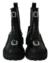 Black Leather Crystal Combat Boots Dolce & Gabbana