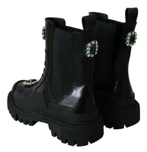 Black Leather Crystal Combat Boots Dolce & Gabbana