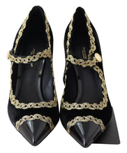 Black Velvet Gold Mary Janes Pumps Dolce & Gabbana