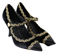 Black Velvet Gold Mary Janes Pumps Dolce & Gabbana