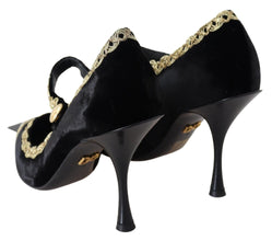 Black Velvet Gold Mary Janes Pumps Dolce & Gabbana