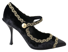 Black Velvet Gold Mary Janes Pumps Dolce & Gabbana