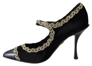 Black Velvet Gold Mary Janes Pumps Dolce & Gabbana