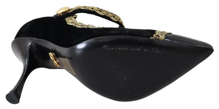Black Velvet Gold Mary Janes Pumps Dolce & Gabbana