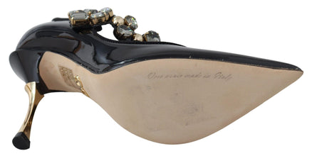 Black Leather Crystal Shoes Mary Jane Pumps Dolce & Gabbana