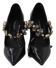 Black Leather Crystal Shoes Mary Jane Pumps Dolce & Gabbana