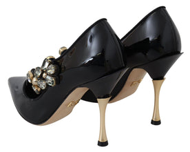 Black Leather Crystal Shoes Mary Jane Pumps Dolce & Gabbana