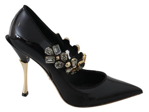 Black Leather Crystal Shoes Mary Jane Pumps Dolce & Gabbana