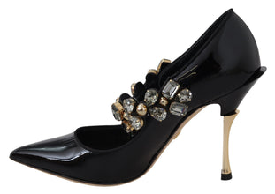 Black Leather Crystal Shoes Mary Jane Pumps Dolce & Gabbana