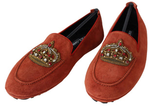 Orange Leather Crystal Crown  Loafers Shoes Dolce & Gabbana