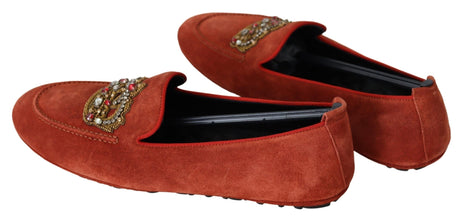 Orange Leather Crystal Crown  Loafers Shoes Dolce & Gabbana