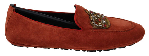 Orange Leather Crystal Crown  Loafers Shoes Dolce & Gabbana